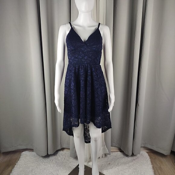 Lily Rose Dresses & Skirts - Liley Rose Women's Navy Blue, Lace, High-Low, Lined, Midi Dress Size Medium
